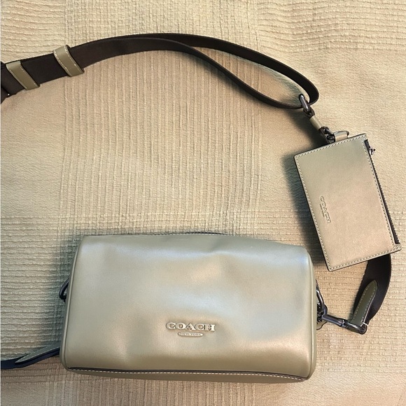 Coach Olive Green Leather duffle with added pouch